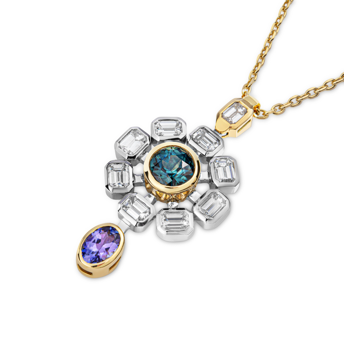 One of a kind diamond and gemstone pendant by W&W Jewellery in London
