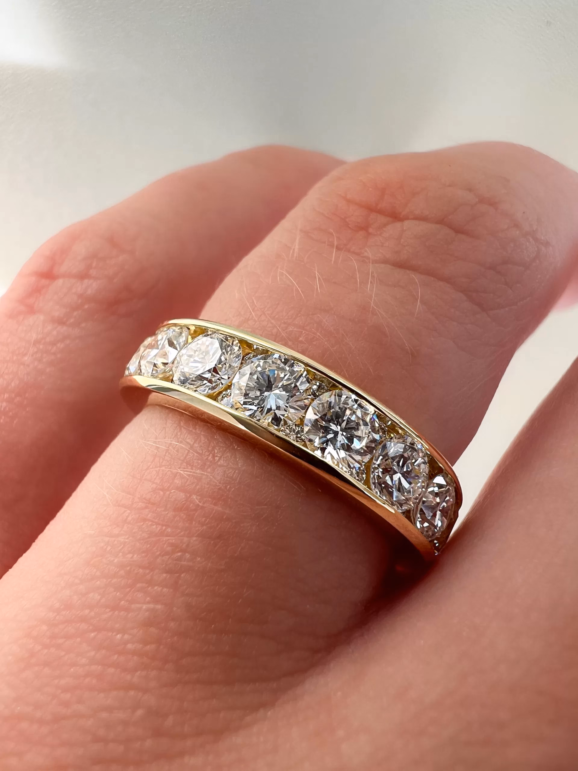 Bespoke Eternity Style Diamond Engagement Ring on hand