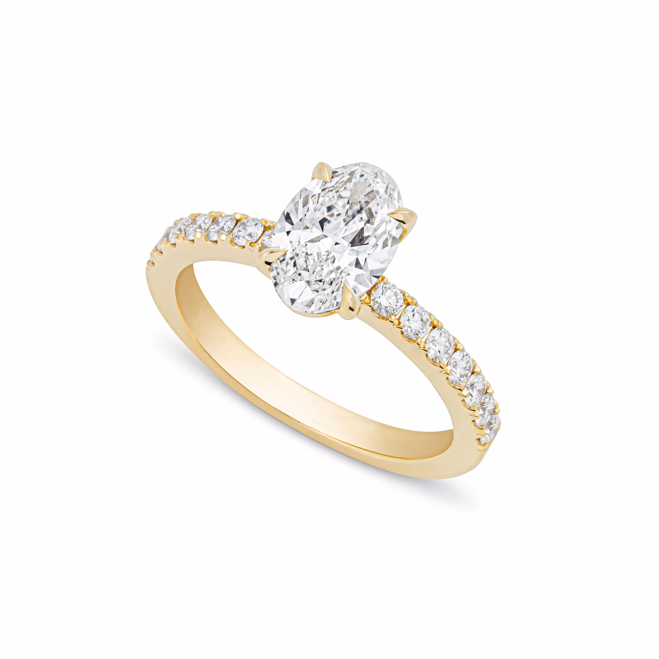 Oval Diamond Solitaire Engagement Ring With Diamond Set Band in Yellow Gold